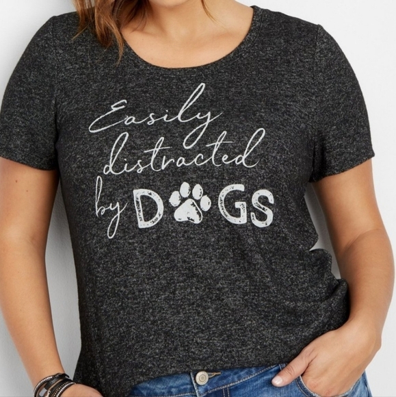Maurices “Easily Distracted By Dogs” Graphic Tee T-Shirt Women's Medium M Grey - Picture 1 of 7